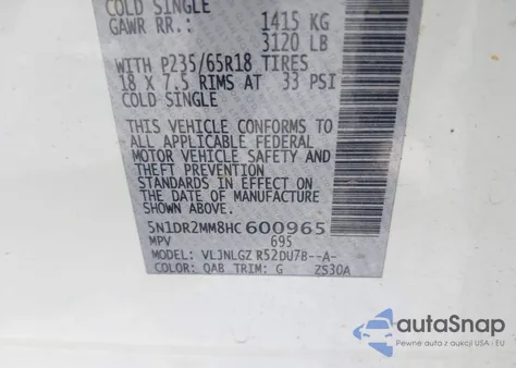 2017 Nissan Pathfinder Sl from USA, damaged, VIN 5N1DR2MM8HC600965
